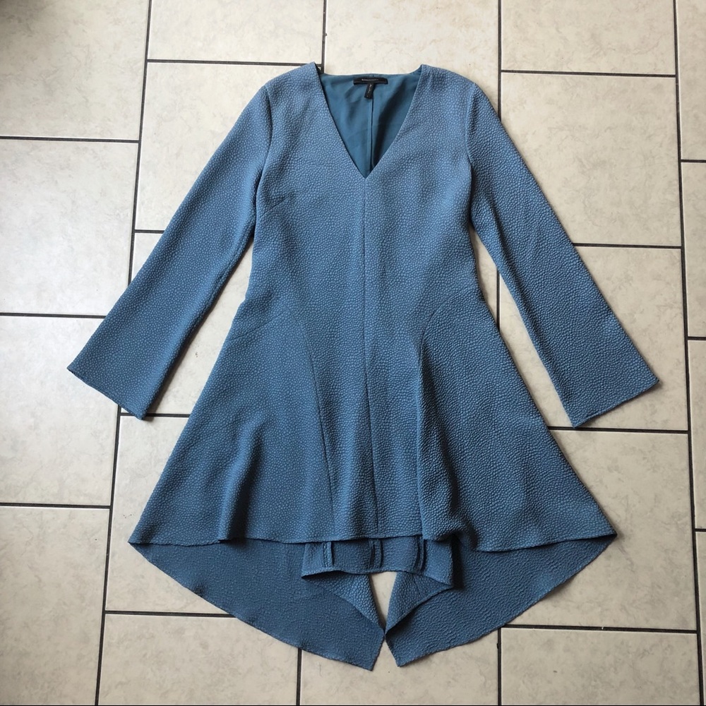 BCBGMaxAzria • dusty blue circle bell sleeve flare dress, S